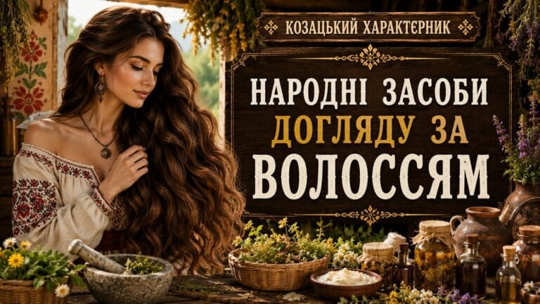 Красиве, густе жіноче волосся на фоні цілющих трав та домашніх засобів для догляду.