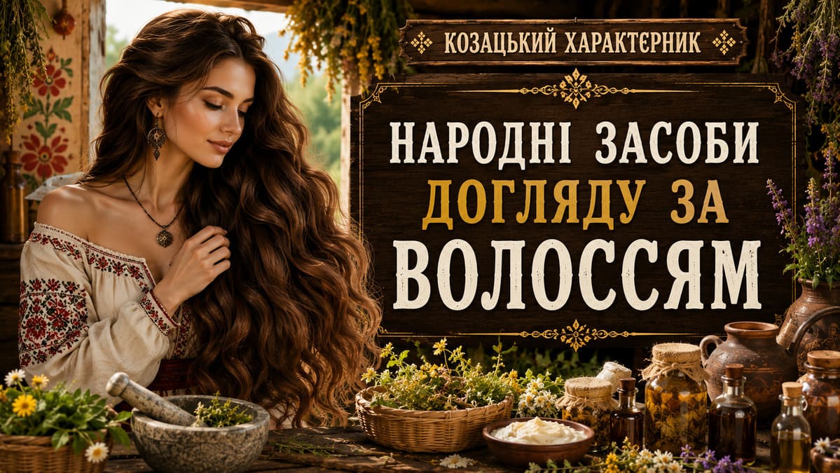 Красиве, густе жіноче волосся на фоні цілющих трав та домашніх засобів для догляду.